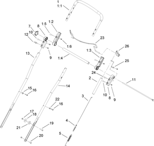 Handle Assembly Diagram and Parts List for 33005 270000001 - 270999999 Lawn Boy Snow Blower